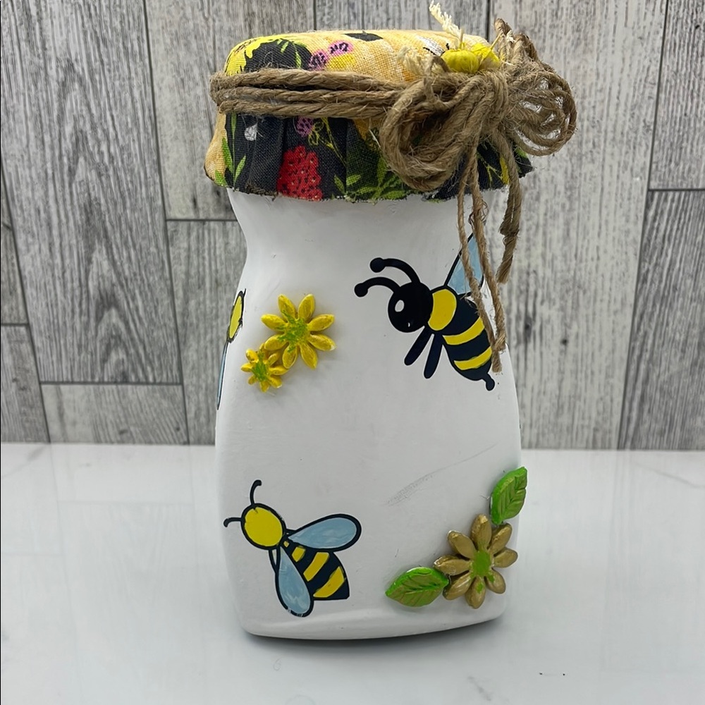 Hand-Painted Bee Themed Jar